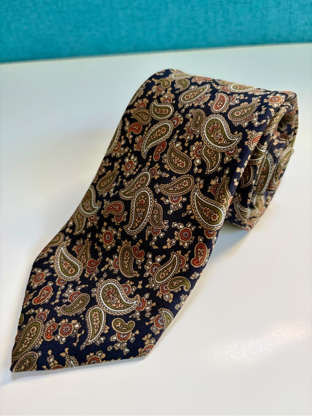 Lord & Taylor Paisley Silk Tie with Olive and Rust Accents